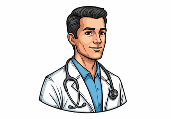 Fototapeta premium Portrait of a confident male doctor wearing a white lab coat and stethoscope.