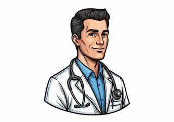 Fototapeta premium Portrait of a smiling male doctor wearing a stethoscope and lab coat.
