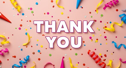 Thank You Message with Confetti and Party Streamers