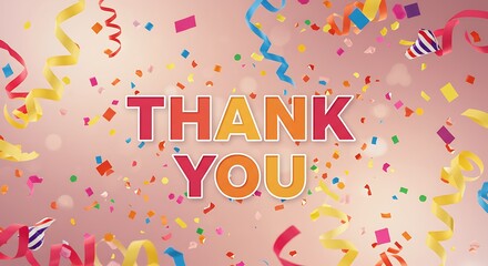 Thank You Message with Falling Confetti and Streamers Keywords: thank you, message, text