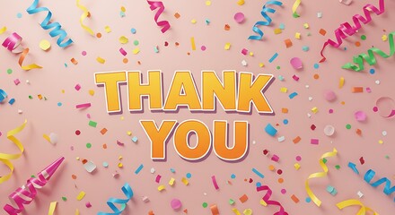 Thank You Message with Confetti and Streamers text