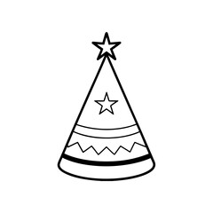 Outlined party hat with star on transparent background