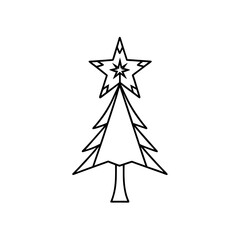 Simple christmas tree outline on transparent background