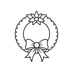 Simple wreath with flower bow on transparent background