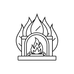Outline drawing of fireplace on transparent background