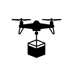 Silhouette of a drone delivering a package graphic design vector illustration scalable eps icon
