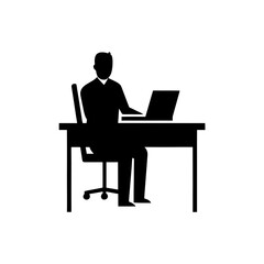 Silhouette of an employee working at a desk a minimalist vector illustration