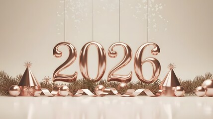 Rose Gold and Cream 3D “2026” Minimalist Celebration Background