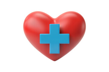 Fototapeta premium 3d illustration icon of symbolic red heart with a blue cross, representing healthcare and well-being . Isolated on transparent background, png