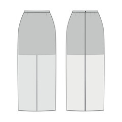 Technical flat lay sketch of a long skirt with a sheer top and fitted waist