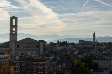Scenic morning scene with the fog covering the valleys around Perugia, Umbria, Italy