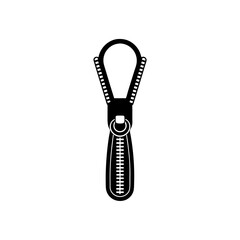 Silver zipper pull vector icon isolated shiny metal clothing fastener
