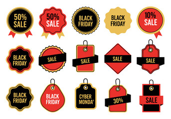 Red and Gold Sale Badge Set Vector &mdash; Promotional Label Design