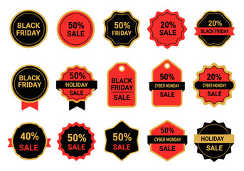 Red and Gold Sale Badge Set Vector &mdash; Promotional Label Design