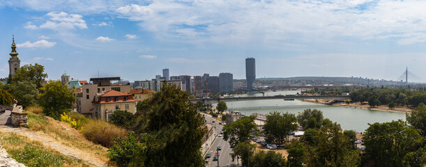 Panorama of a European city. View of the Danube River, Belgrade, Serbia.