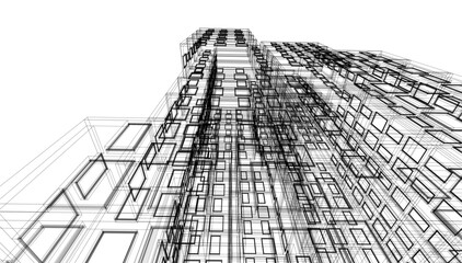 Sketch of a building 3d illustration