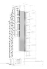 Sketch of a building 3d illustration