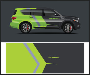 Fototapeta premium Modern suv vehicle wrap design with vibrant lime green and gray abstract geometric graphics