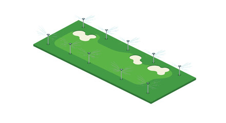 Fototapeta premium Isometric green lawn with sprinklers and sand pits