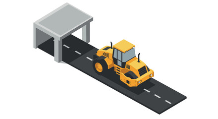 Obraz premium Construction site with isometric road roller and tunnel