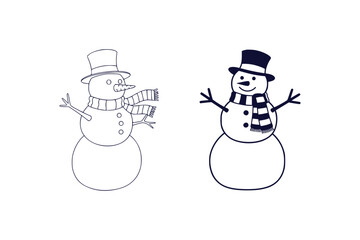 Charming one color snowman illustration wearing a hat and scarf