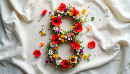Botanical elegance with floral composition in the shape of number eight for International Women's Day banner