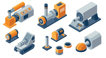 Obraz premium Isometric industrial machinery set for innovative engineering and design proj…