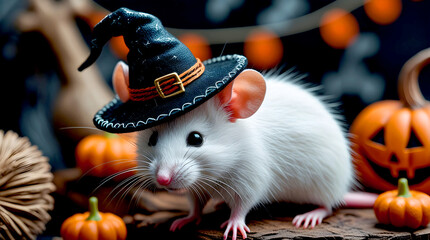 Witch Mouse with Pumpkins