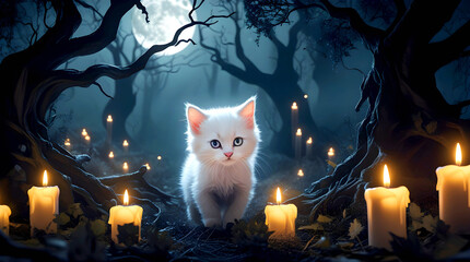 White Kitten in Enchanted Forest