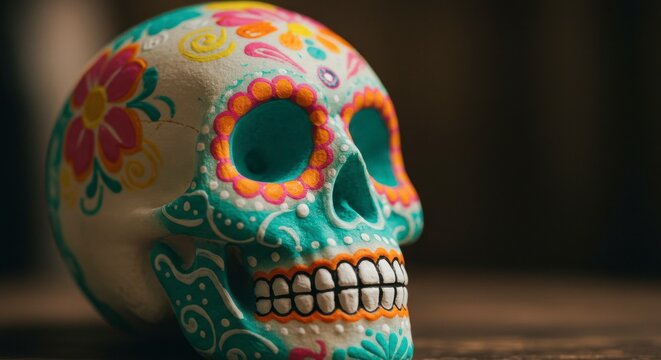 Vibrant day of the dead celebration skull design for festive decor and art projects