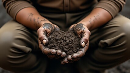 Hands holding rich soil, a symbol of growth, hope, and environmental stewardship for a sustainable future and organic farming initiatives