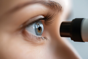 Eye exam. A close-up of a person's eye being examined by an ophthalmologist. The focus is on eye health and the importance of regular eye checkups.