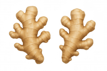 Fresh ginger root rhizomes, culinary spice and herbal ingredient, with transparent background