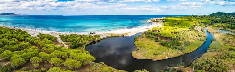 Spiaggia di Santa Lucia (Santa Lucia Beach), Sardinia – Aerial View of Sandy Coastline