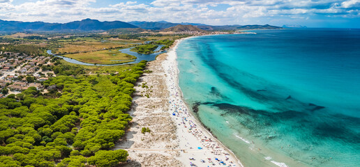 Spiaggia di Santa Lucia (Santa Lucia Beach), Sardinia – Aerial View of Sandy Coastline