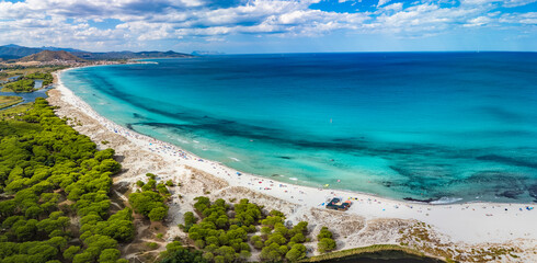 Spiaggia di Santa Lucia (Santa Lucia Beach), Sardinia – Aerial View of Sandy Coastline