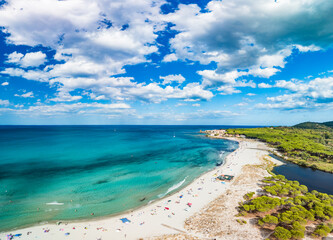 Spiaggia di Santa Lucia (Santa Lucia Beach), Sardinia – Aerial View of Sandy Coastline
