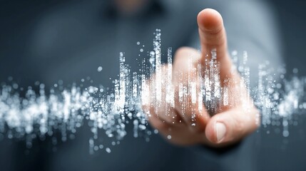 Innovative technology concept with digital data visualization, a finger touches future interface presenting dynamic growth, ideal for modern business strategy and financial analysis