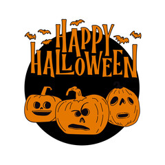 Halloween badge emblem with cute carved pumpkin illustrations.