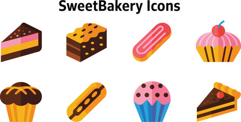 Fototapeta premium Sweet bakery icons collection isolated on white background