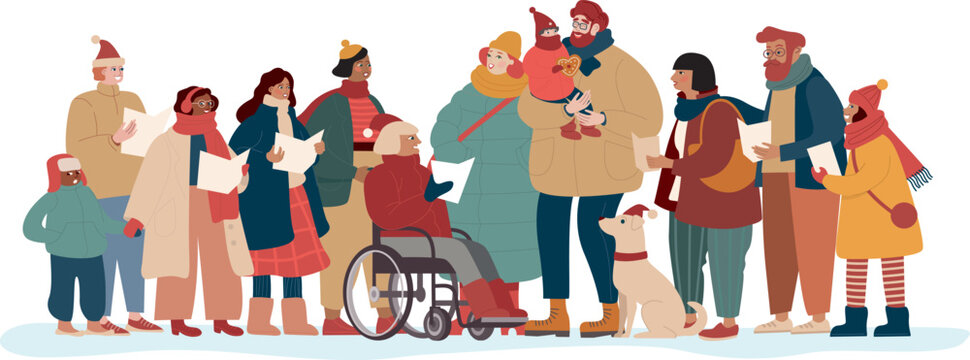 Group of people singing Christmas carols