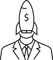 Man with rocket head and dollar sign