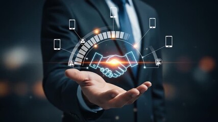 Dynamic handshake digital network visualizes global connectivity and business partnerships in modern technology era - Powered by Adobe