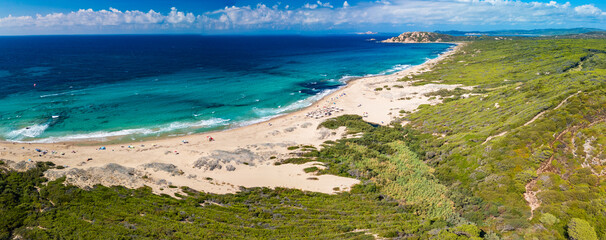 Obraz premium Lu Litarroni Beach, Sardinia, White Sand Dunes and Turquoise Mediterranean Sea