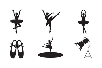 Ballet dancers and accessories silhouettes on white background © Sadek