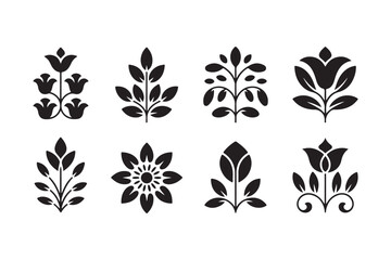 Collection of elegant black floral silhouettes on white background