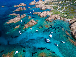 Cala Sarraina and Cala La Poltrona, Sardinia – Aerial View of Rocky Coves and Turquoise Mediterranean Sea