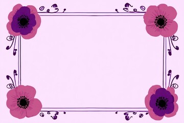 Elegant rectangular frame decorated with delicate pink and purple poppies and swirling vines on a soft pastel background