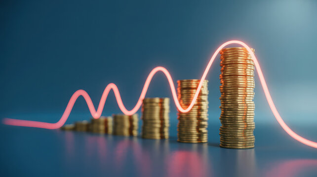 Financial growth chart with gold coins showcasing investment trends and potential market volatility