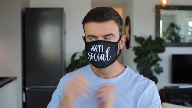 Man with anti-social behavior wearing a mask 